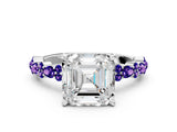 White gold Asscher Cut Diamond Side Stone Solitaire Ring with Round with Tanzanite side stone and Four-Prong Setting_12