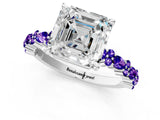 White gold Asscher Cut Diamond Side Stone Solitaire Ring with Round with Tanzanite side stone and Four-Prong Setting_13