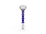 White gold Asscher Cut Diamond Side Stone Solitaire Ring with Round with Tanzanite side stone and Four-Prong Setting_14