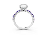 White gold Asscher Cut Diamond Side Stone Solitaire Ring with Round with Tanzanite side stone and Four-Prong Setting_15