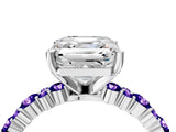 White gold Asscher Cut Diamond Side Stone Solitaire Ring with Round with Tanzanite side stone and Four-Prong Setting_16