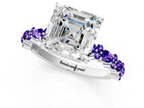 White gold Asscher Cut Diamond Side Stone Solitaire Ring with Round with Tanzanite side stone and Four-Prong Setting_19