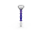 White gold Asscher Cut Diamond Side Stone Solitaire Ring with Round with Tanzanite side stone and Four-Prong Setting_2