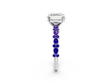 White gold Asscher Cut Diamond Side Stone Solitaire Ring with Round with Tanzanite side stone and Four-Prong Setting_20