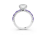 White gold Asscher Cut Diamond Side Stone Solitaire Ring with Round with Tanzanite side stone and Four-Prong Setting_21