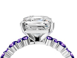White gold Asscher Cut Diamond Side Stone Solitaire Ring with Round with Tanzanite side stone and Four-Prong Setting_22