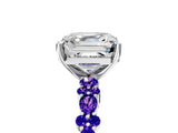 White gold Asscher Cut Diamond Side Stone Solitaire Ring with Round with Tanzanite side stone and Four-Prong Setting_23