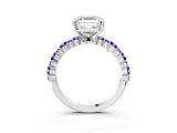 White gold Asscher Cut Diamond Side Stone Solitaire Ring with Round with Tanzanite side stone and Four-Prong Setting_3