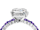 White gold Asscher Cut Diamond Side Stone Solitaire Ring with Round with Tanzanite side stone and Four-Prong Setting_4
