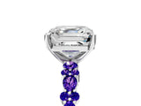 White gold Asscher Cut Diamond Side Stone Solitaire Ring with Round with Tanzanite side stone and Four-Prong Setting_5