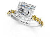 White gold Asscher Cut Diamond Side Stone Solitaire Ring with Round with Yellow Sapphire side stone and Four-Prong Setting_1
