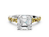 White gold Asscher Cut Diamond Side Stone Solitaire Ring with Round with Yellow Sapphire side stone and Four-Prong Setting_12