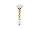 White gold Asscher Cut Diamond Side Stone Solitaire Ring with Round with Yellow Sapphire side stone and Four-Prong Setting_2