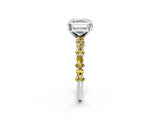 White gold Asscher Cut Diamond Side Stone Solitaire Ring with Round with Yellow Sapphire side stone and Four-Prong Setting_2