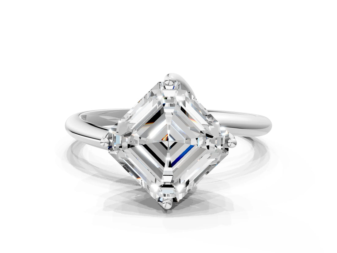 White gold Asscher Cut Diamond Solitaire Engagement Ring with Four-Prong Setting and Classic Band_53
