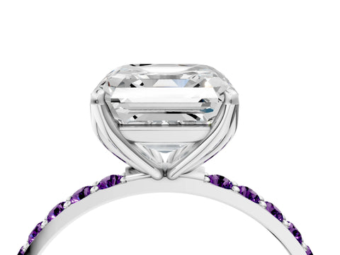 White gold Asscher Cut Diamond Solitaire Engagement Ring with Round with Amethyst side stone Pavé Band and Prong Setting_40