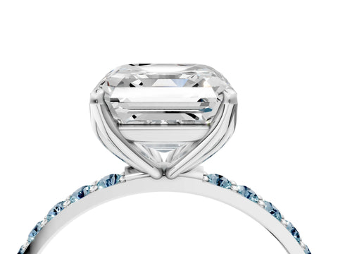 White gold Asscher Cut Diamond Solitaire Engagement Ring with Round with Aquamarine side stone Pavé Band and Prong Setting_39