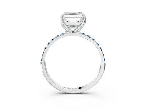 White gold Asscher Cut Diamond Solitaire Engagement Ring with Round with Aquamarine side stone Pavé Band and Prong Setting_39