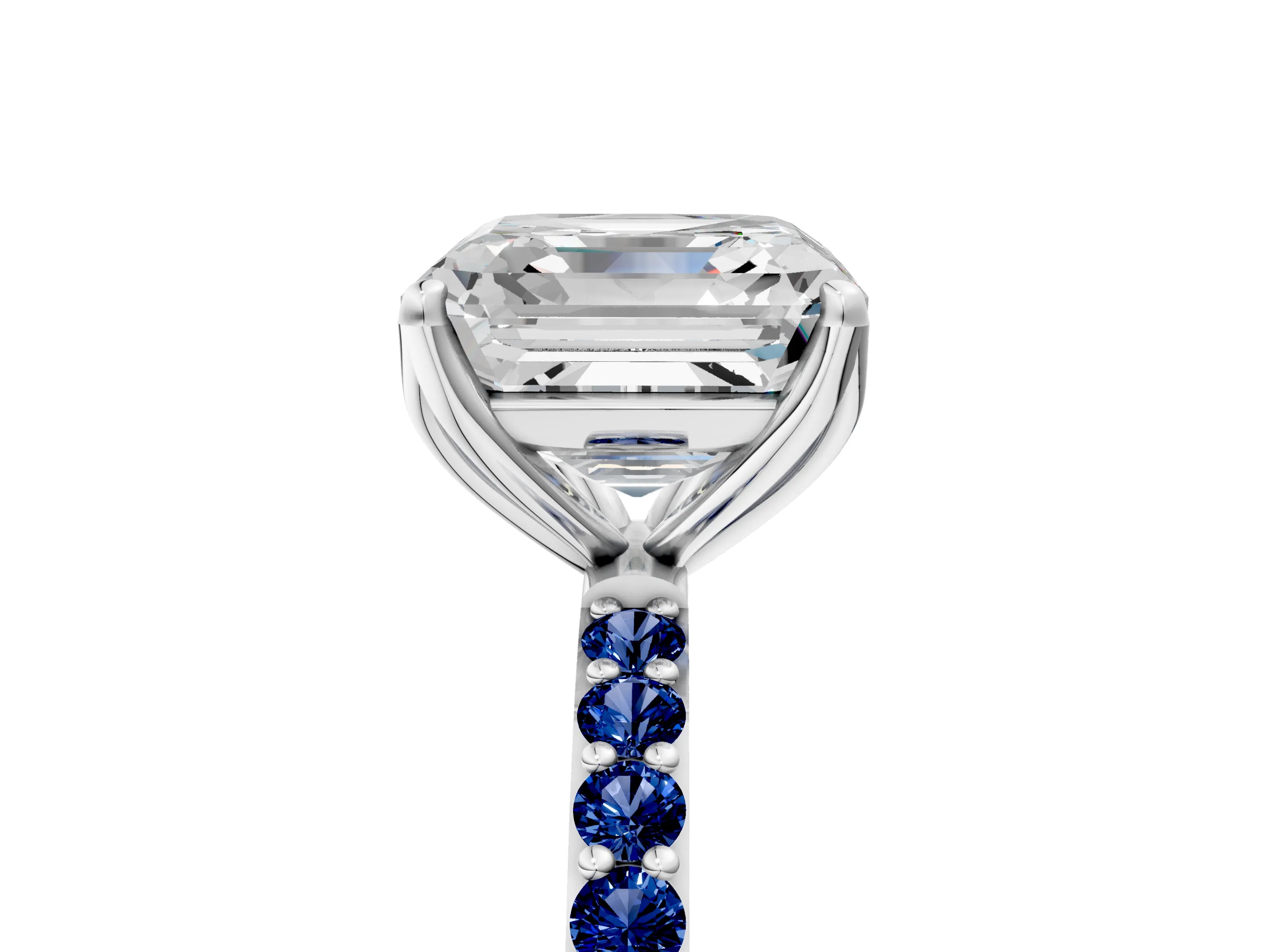 White gold Asscher Cut Diamond Solitaire Engagement Ring with Round with Blue Sapphire side stone Pavé Band and Prong Setting_39