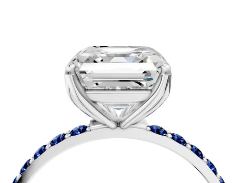 White gold Asscher Cut Diamond Solitaire Engagement Ring with Round with Blue Sapphire side stone Pavé Band and Prong Setting_46