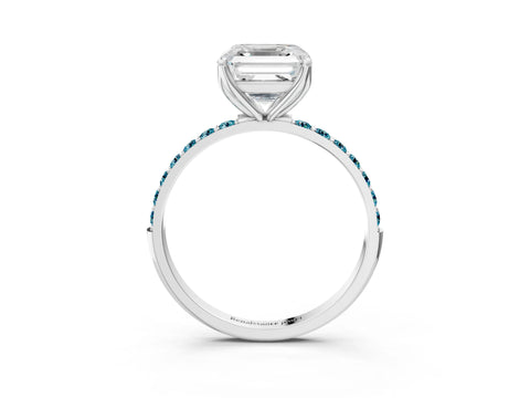 White gold Asscher Cut Diamond Solitaire Engagement Ring with Round with Blue Topaz side stone Pavé Band and Prong Setting_15