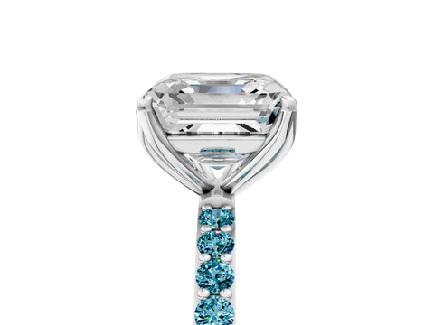 White gold Asscher Cut Diamond Solitaire Engagement Ring with Round with Blue Topaz side stone Pavé Band and Prong Setting_29