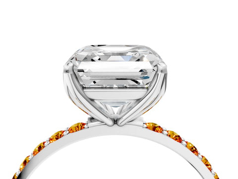 White gold Asscher Cut Diamond Solitaire Engagement Ring with Round with Citrine side stone Pavé Band and Prong Setting_16
