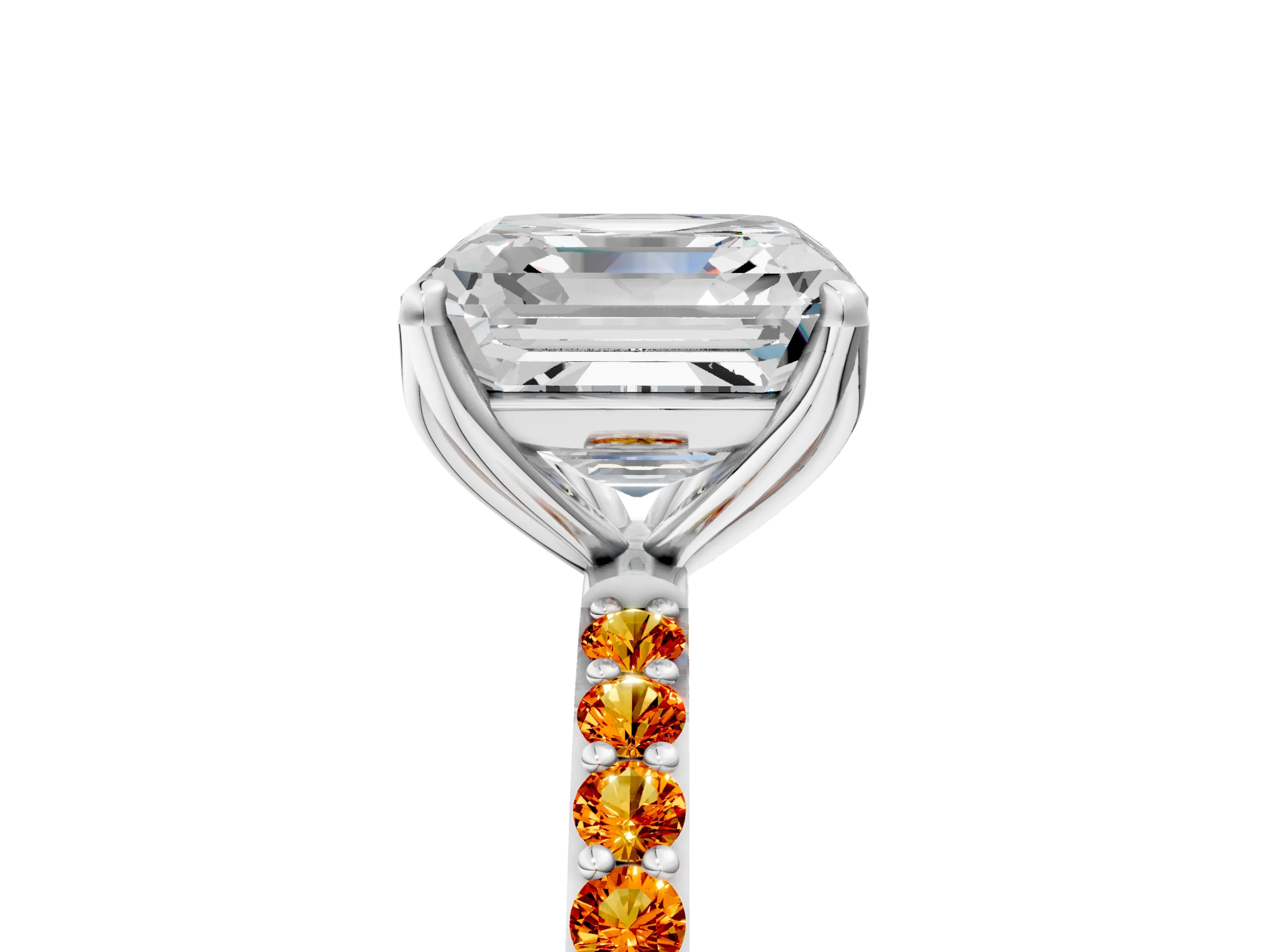 White gold Asscher Cut Diamond Solitaire Engagement Ring with Round with Citrine side stone Pavé Band and Prong Setting_17