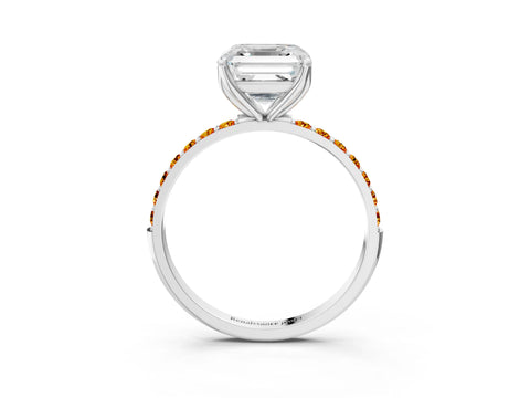 White gold Asscher Cut Diamond Solitaire Engagement Ring with Round with Citrine side stone Pavé Band and Prong Setting_27