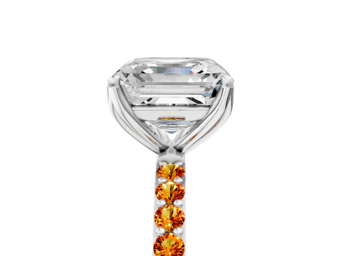 White gold Asscher Cut Diamond Solitaire Engagement Ring with Round with Citrine side stone Pavé Band and Prong Setting_29