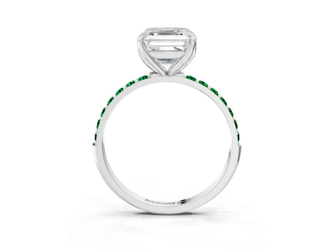 White gold Asscher Cut Diamond Solitaire Engagement Ring with Round with Emerald side stone Pavé Band and Prong Setting_39