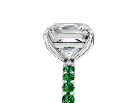 White gold Asscher Cut Diamond Solitaire Engagement Ring with Round with Emerald side stone Pavé Band and Prong Setting_41