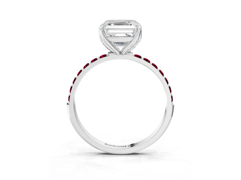 White gold Asscher Cut Diamond Solitaire Engagement Ring with Round with Garnet side stone Pavé Band and Prong Setting_39
