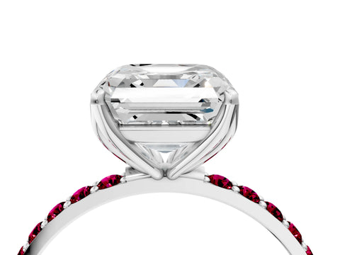 White gold Asscher Cut Diamond Solitaire Engagement Ring with Round with Garnet side stone Pavé Band and Prong Setting_40
