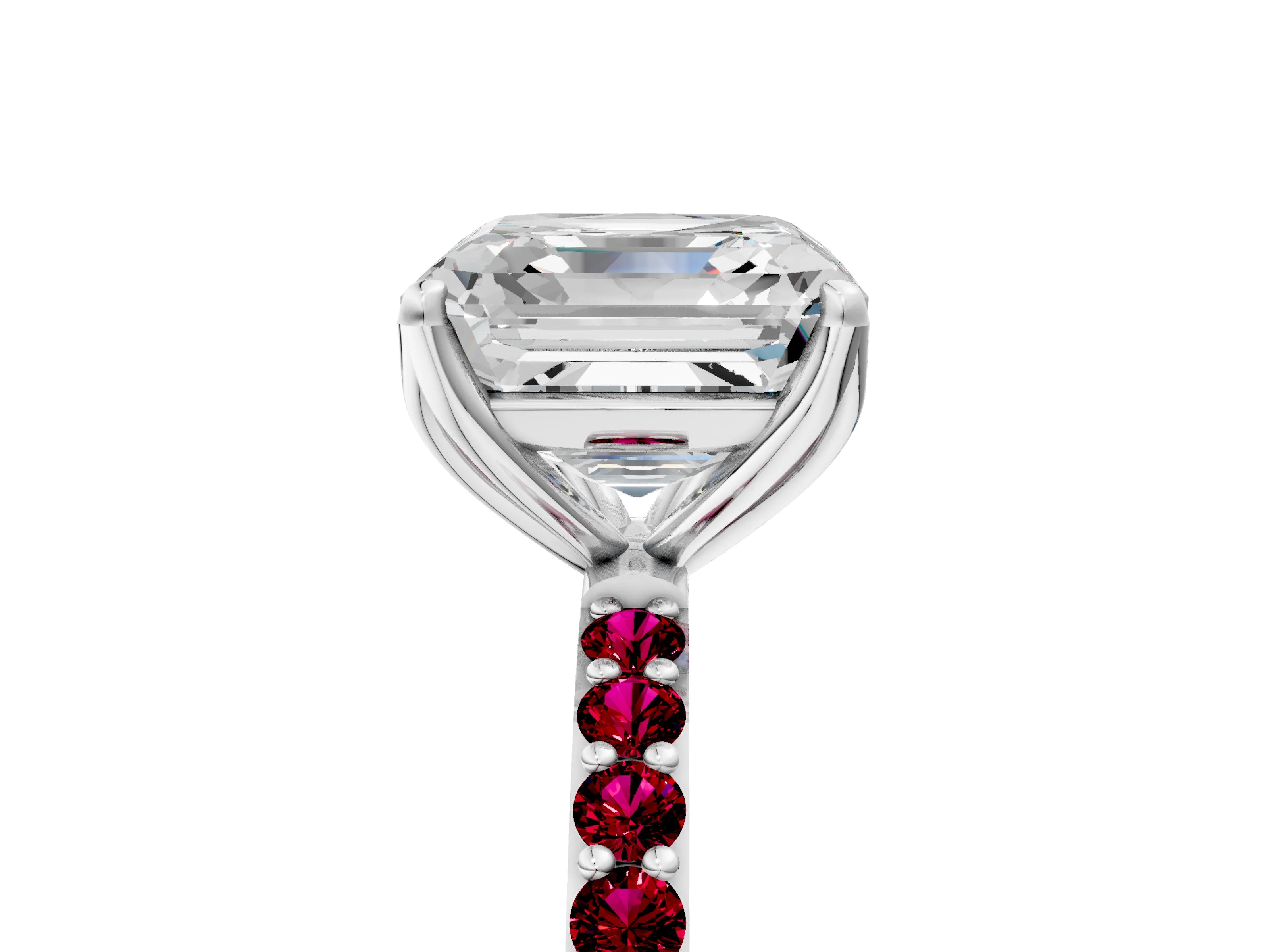White gold Asscher Cut Diamond Solitaire Engagement Ring with Round with Garnet side stone Pavé Band and Prong Setting_41