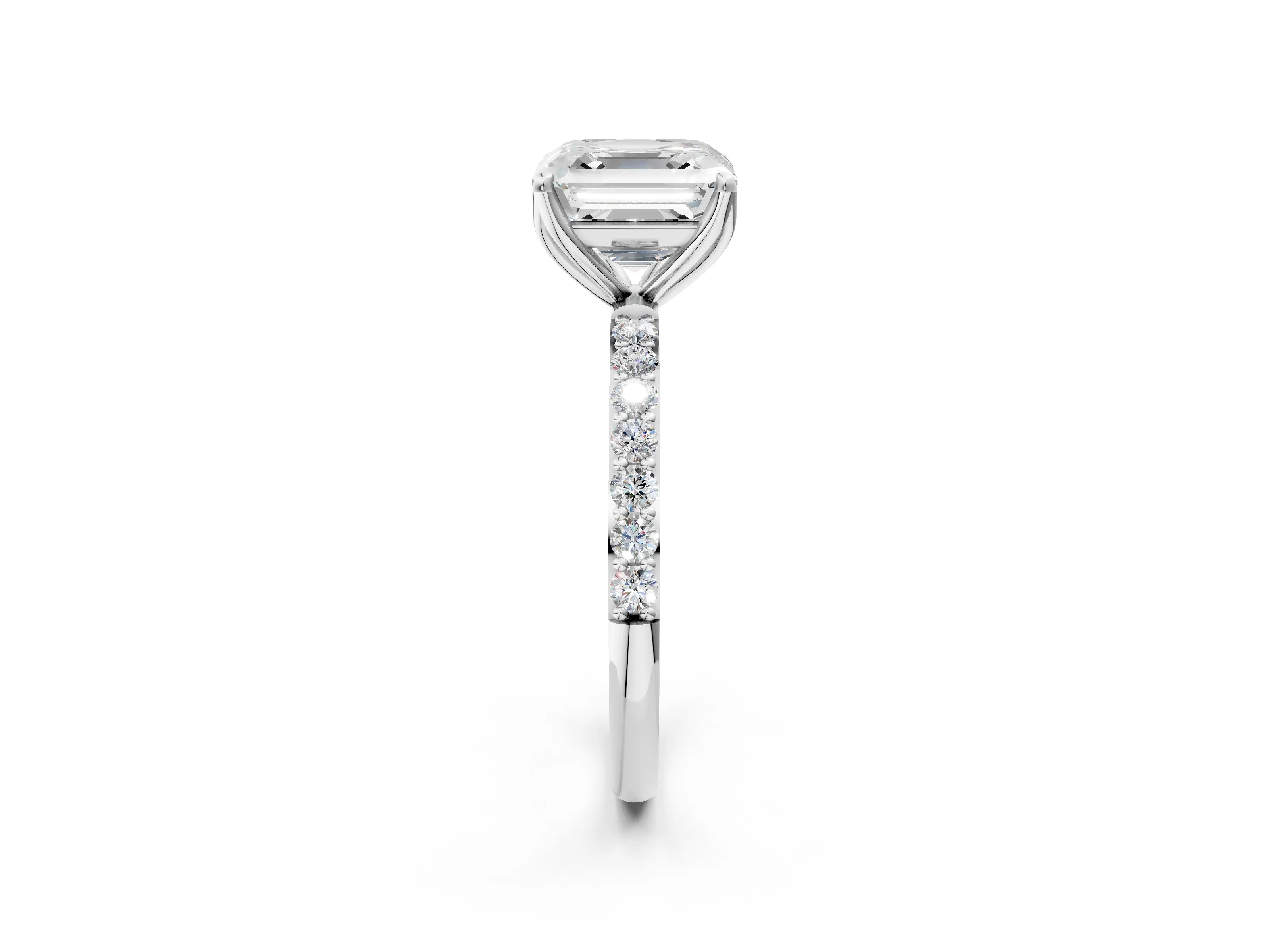 White gold Asscher Cut Diamond Solitaire Engagement Ring with Round with Moissanite side stone Pavé Band and Prong Setting_14