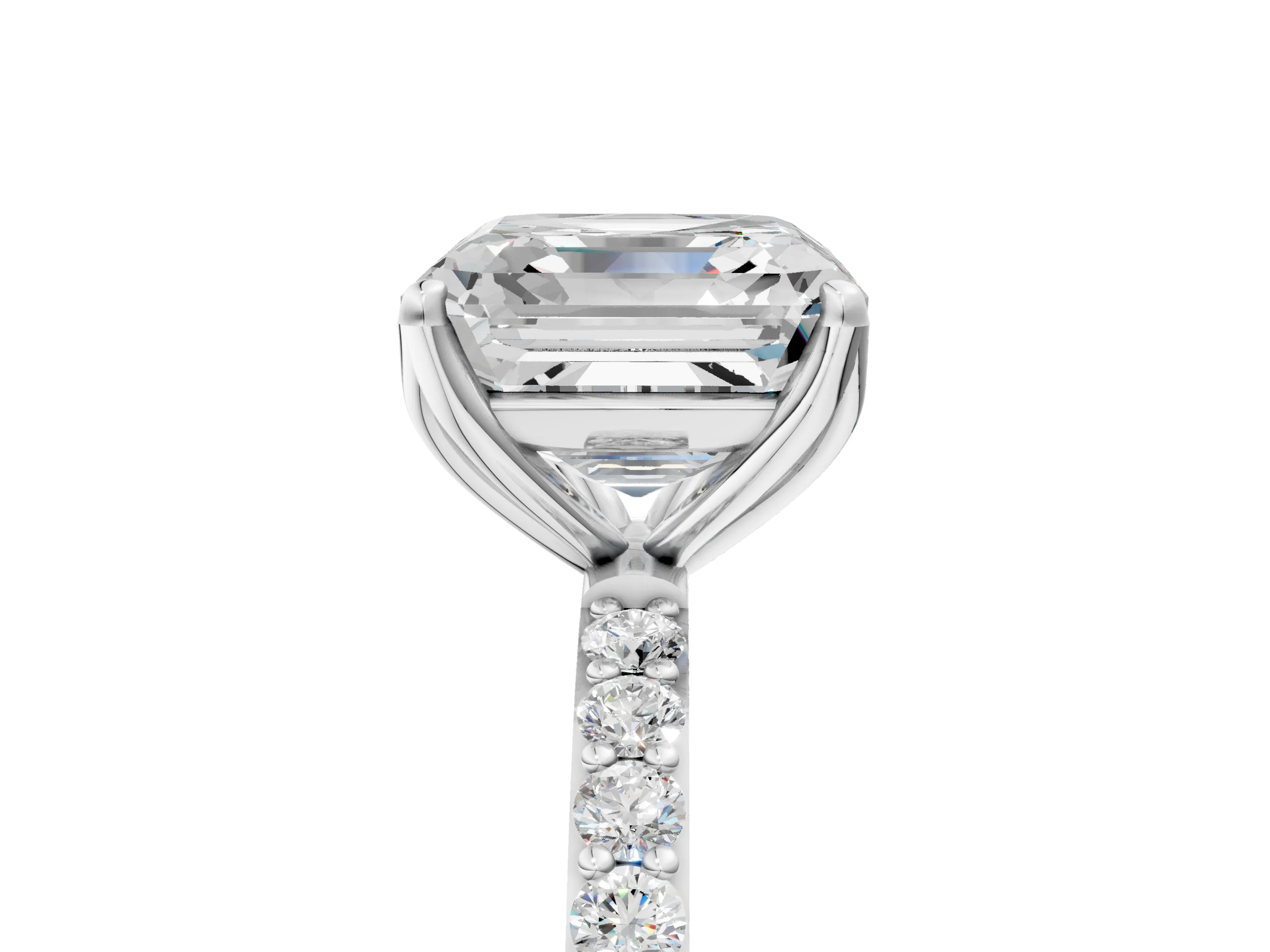 White gold Asscher Cut Diamond Solitaire Engagement Ring with Round with Moissanite side stone Pavé Band and Prong Setting_17