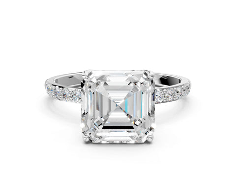 White gold Asscher Cut Diamond Solitaire Engagement Ring with Round with Moissanite side stone Pavé Band and Prong Setting_24