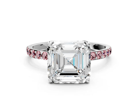 White gold Asscher Cut Diamond Solitaire Engagement Ring with Round with Morganite side stone Pavé Band and Prong Setting_34