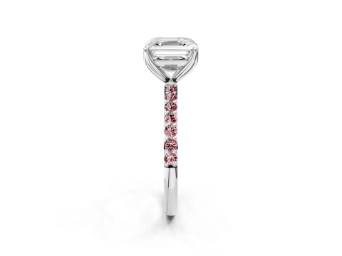 White gold Asscher Cut Diamond Solitaire Engagement Ring with Round with Morganite side stone Pavé Band and Prong Setting_38
