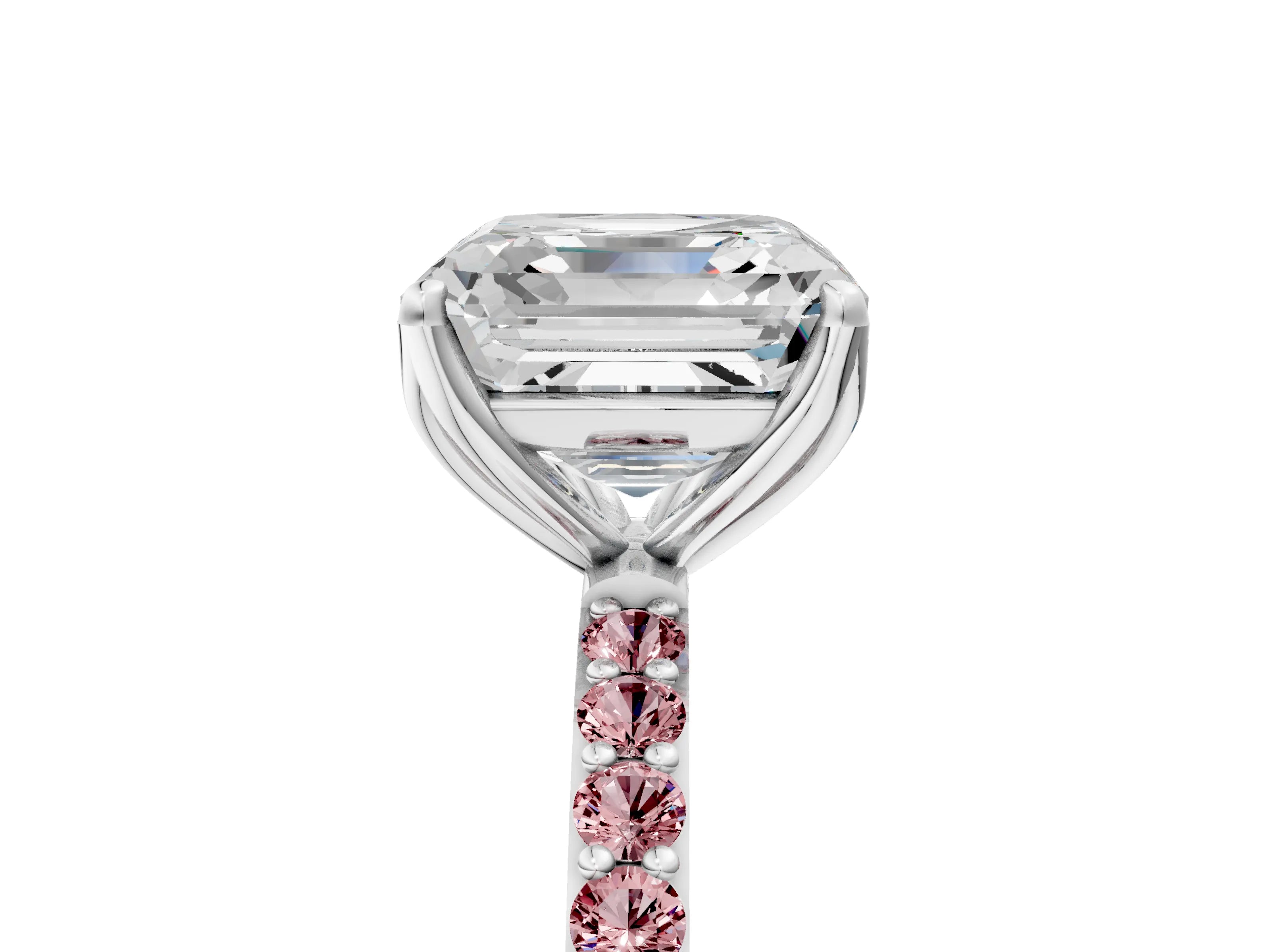 White gold Asscher Cut Diamond Solitaire Engagement Ring with Round with Morganite side stone Pavé Band and Prong Setting_39