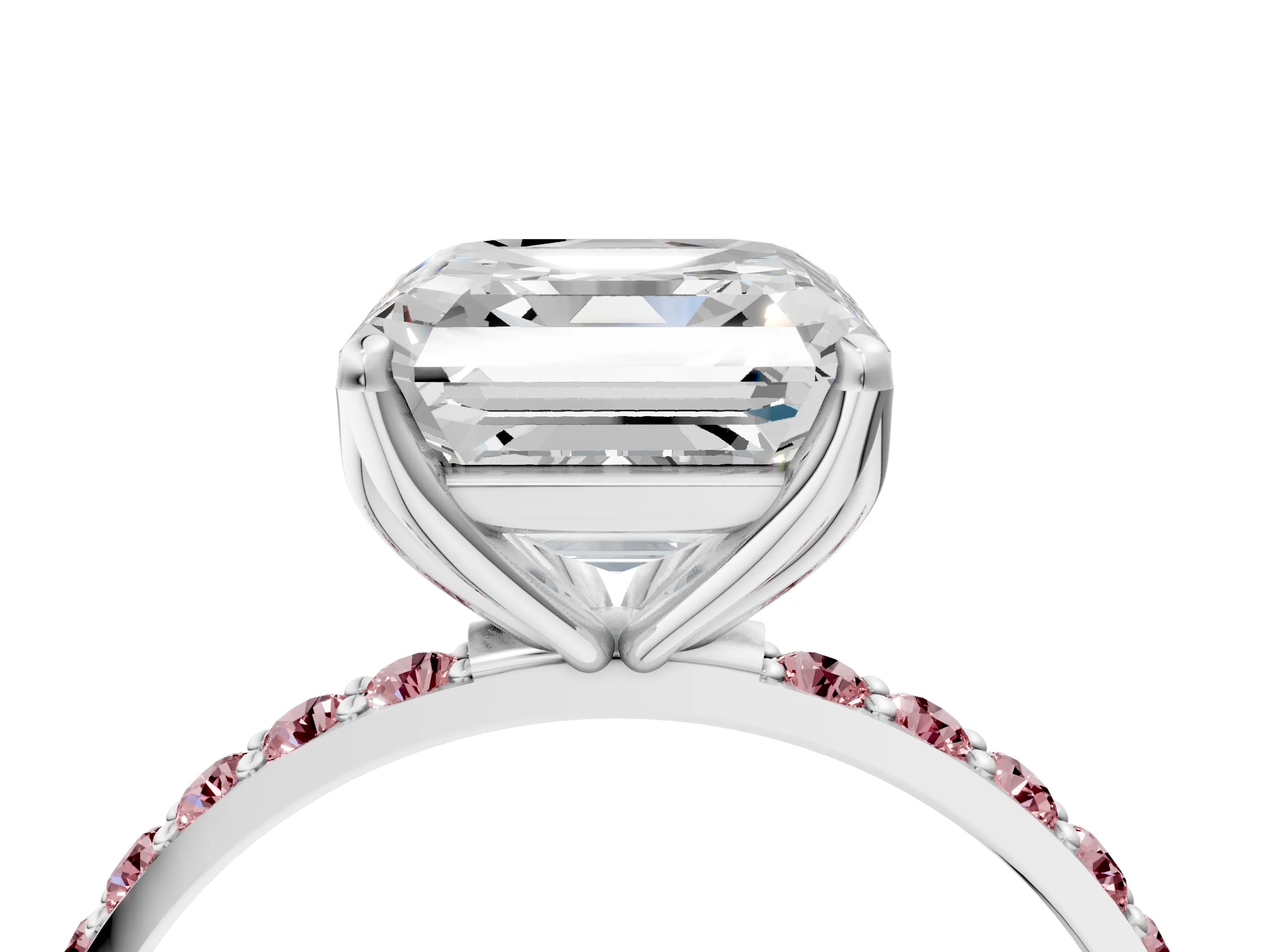 White gold Asscher Cut Diamond Solitaire Engagement Ring with Round with Morganite side stone Pavé Band and Prong Setting_40