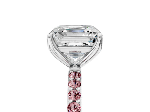 White gold Asscher Cut Diamond Solitaire Engagement Ring with Round with Morganite side stone Pavé Band and Prong Setting_41
