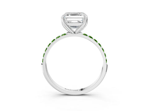 White gold Asscher Cut Diamond Solitaire Engagement Ring with Round with Peridot side stone Pavé Band and Prong Setting_3