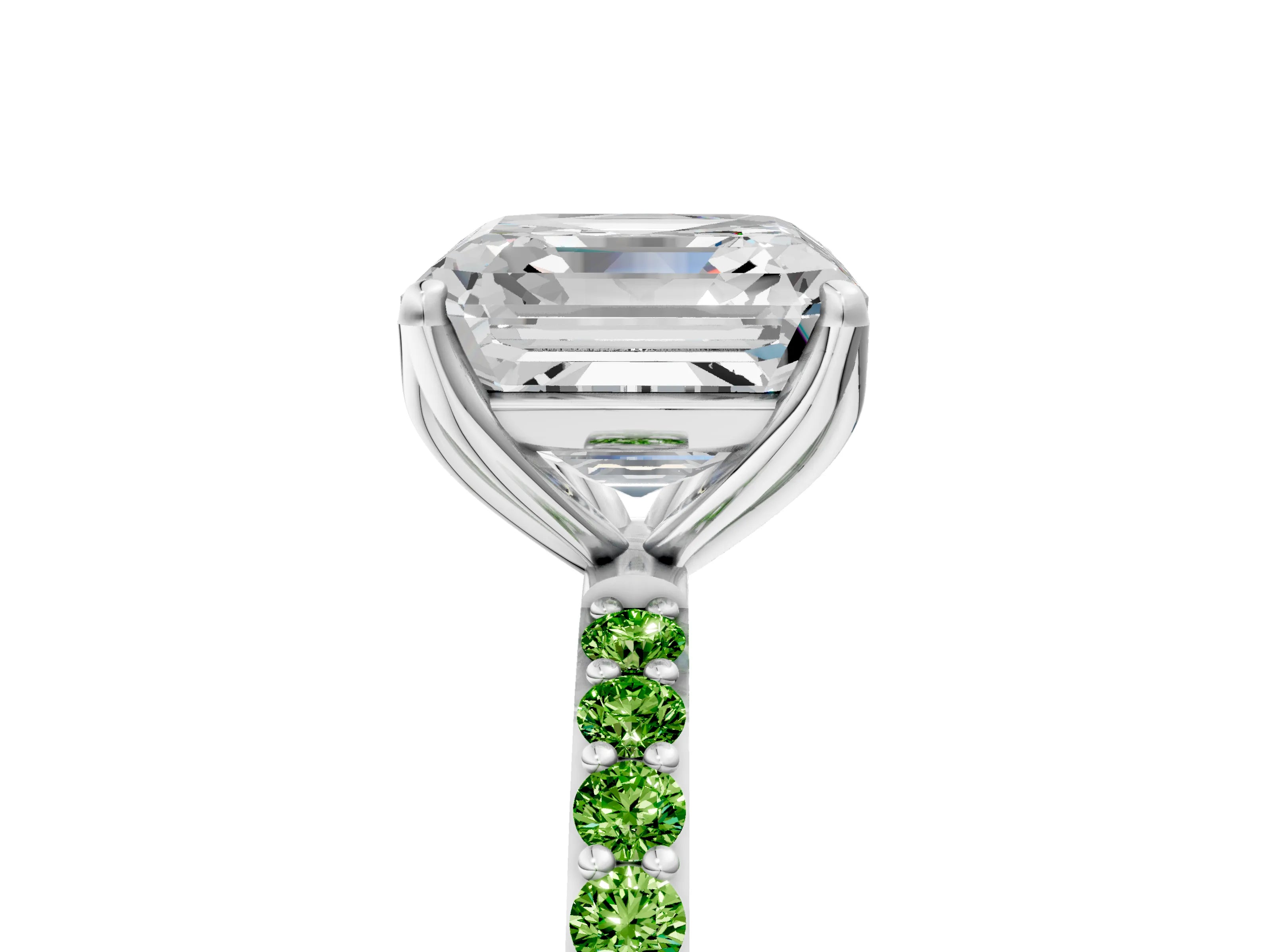 White gold Asscher Cut Diamond Solitaire Engagement Ring with Round with Peridot side stone Pavé Band and Prong Setting_5