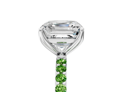 White gold Asscher Cut Diamond Solitaire Engagement Ring with Round with Peridot side stone Pavé Band and Prong Setting_5
