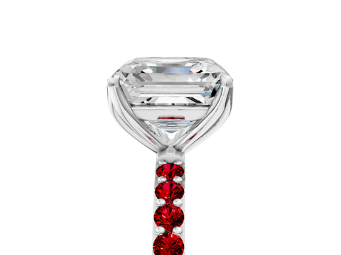 White gold Asscher Cut Diamond Solitaire Engagement Ring with Round with Ruby side stone Pavé Band and Prong Setting_17