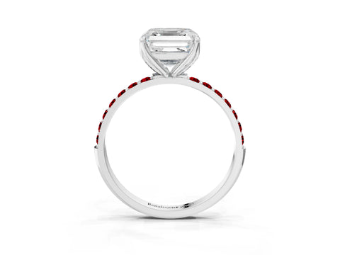 White gold Asscher Cut Diamond Solitaire Engagement Ring with Round with Ruby side stone Pavé Band and Prong Setting_27
