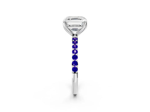 White gold Asscher Cut Diamond Solitaire Engagement Ring with Round with Tanzanite side stone Pavé Band and Prong Setting_14