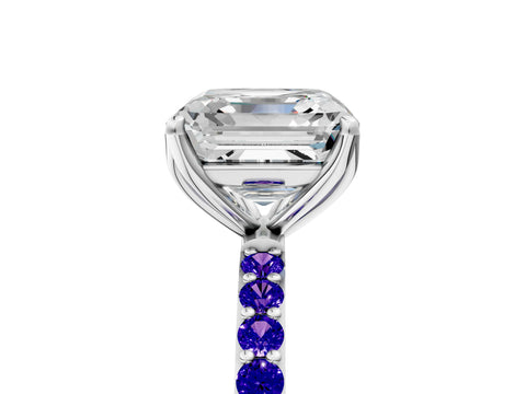 White gold Asscher Cut Diamond Solitaire Engagement Ring with Round with Tanzanite side stone Pavé Band and Prong Setting_17